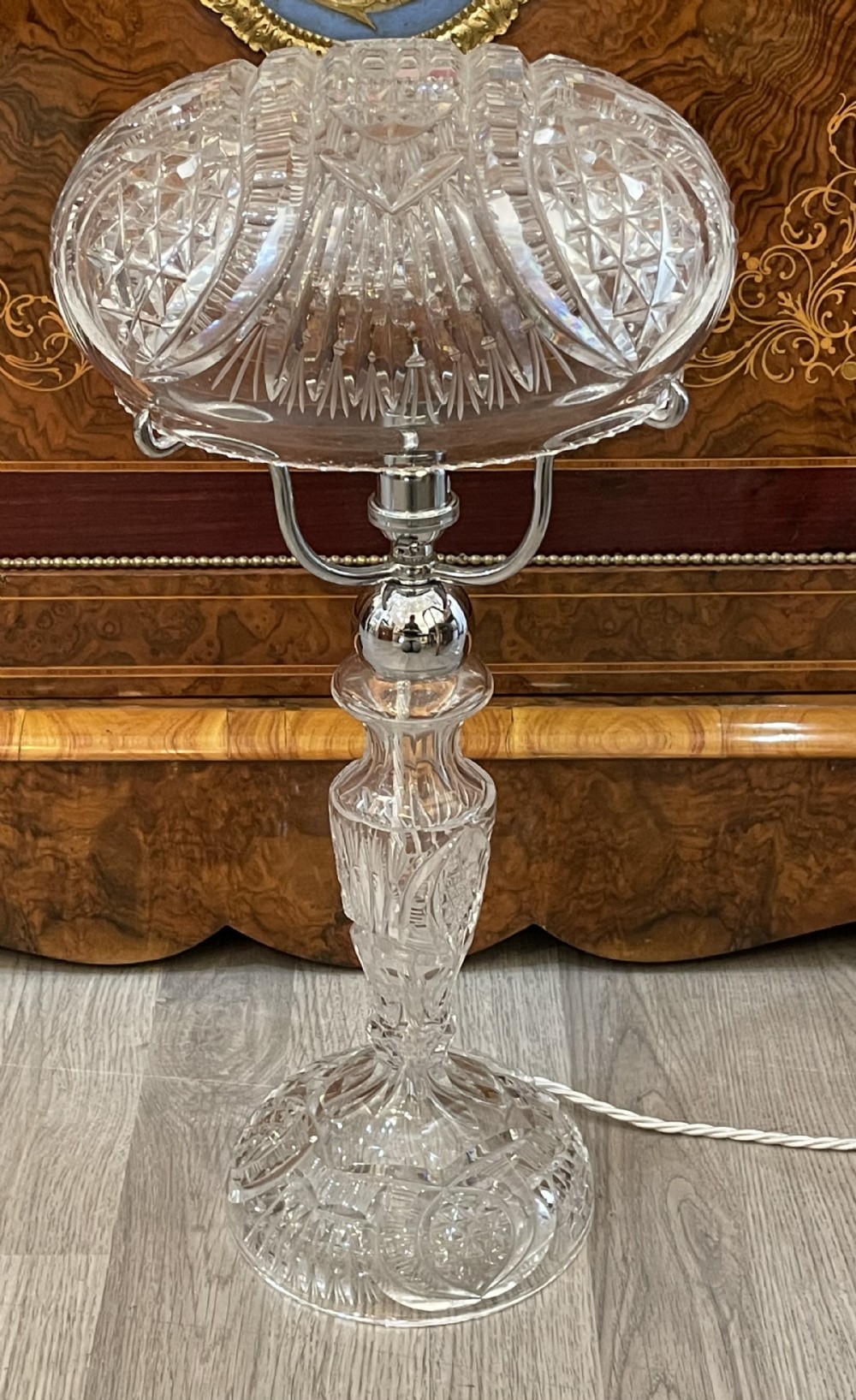 1930s Cut Glass Mushroom Table Lamp