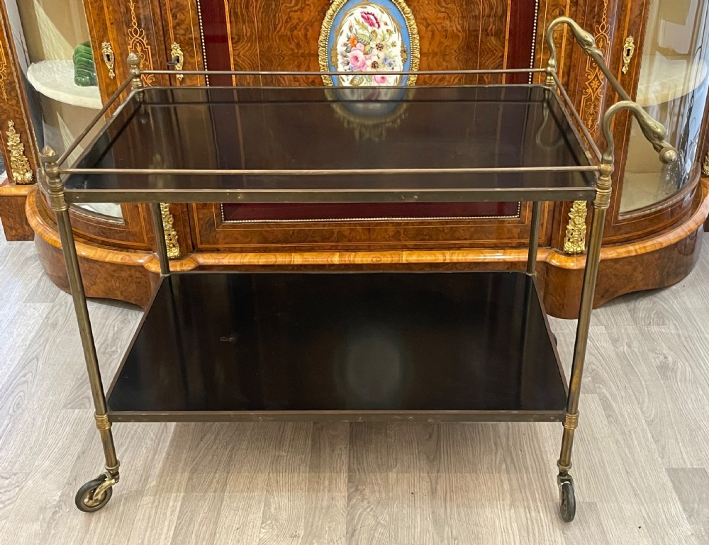 Stylish 1920s Brass and Oak Etagere Drinks Trolley