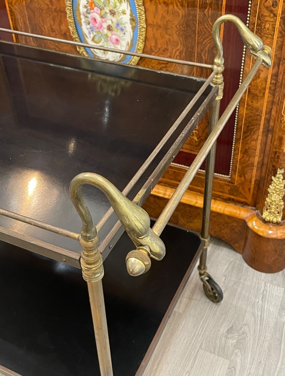 Stylish 1920s Brass and Oak Etagere Drinks Trolley View II