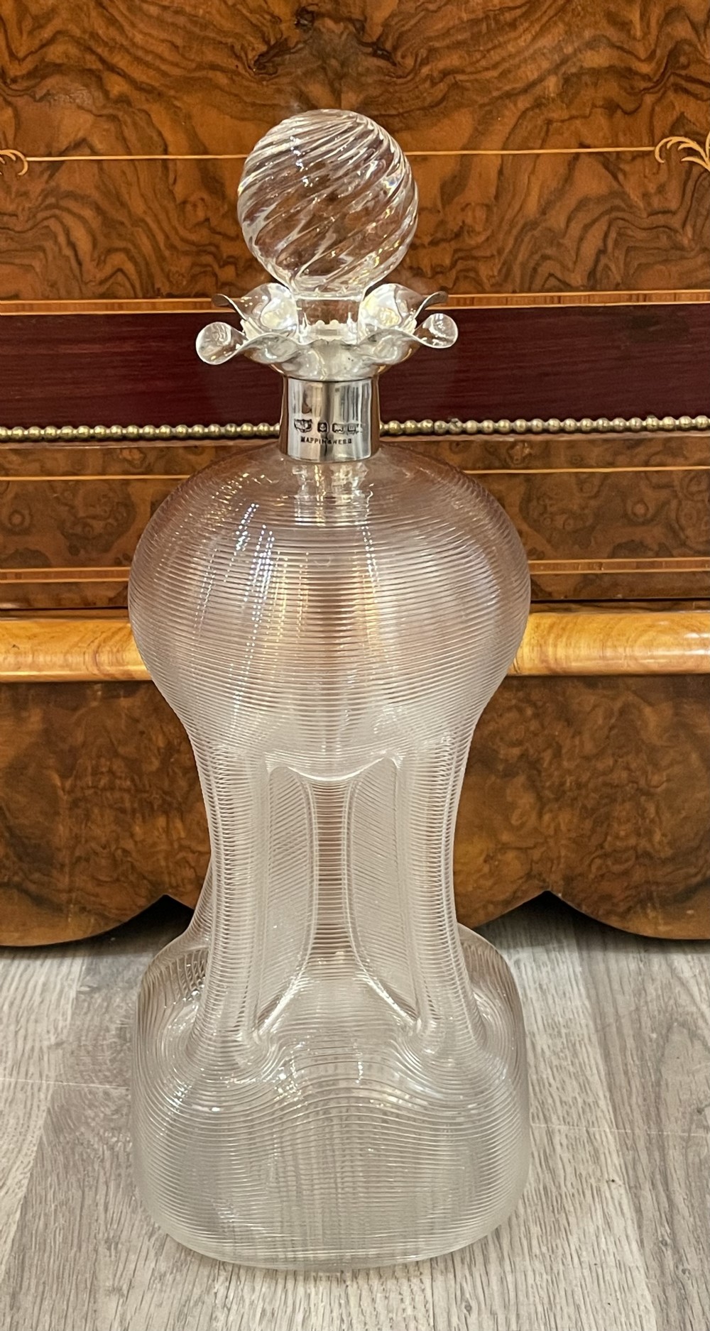 Rare Large Silver & Ribbed Glass Decanter by Mappin and Webb 