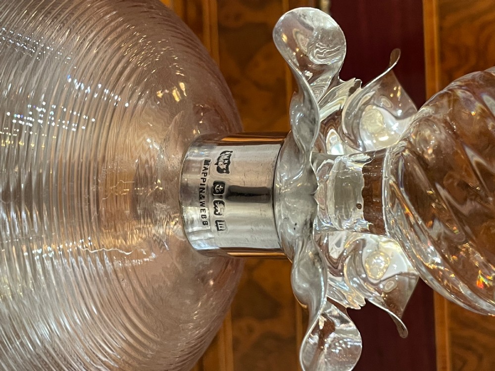 Rare Large Silver & Ribbed Glass Decanter by Mappin and Webb  View II