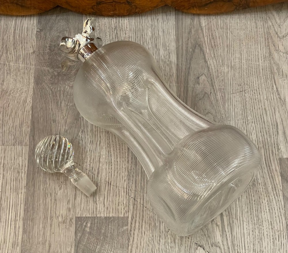 Rare Large Silver & Ribbed Glass Decanter by Mappin and Webb  View V