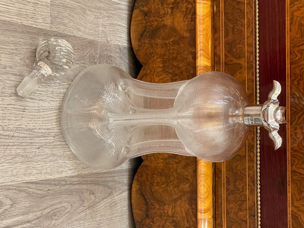 Rare Large Silver & Ribbed Glass Decanter by Mappin and Webb  View VI