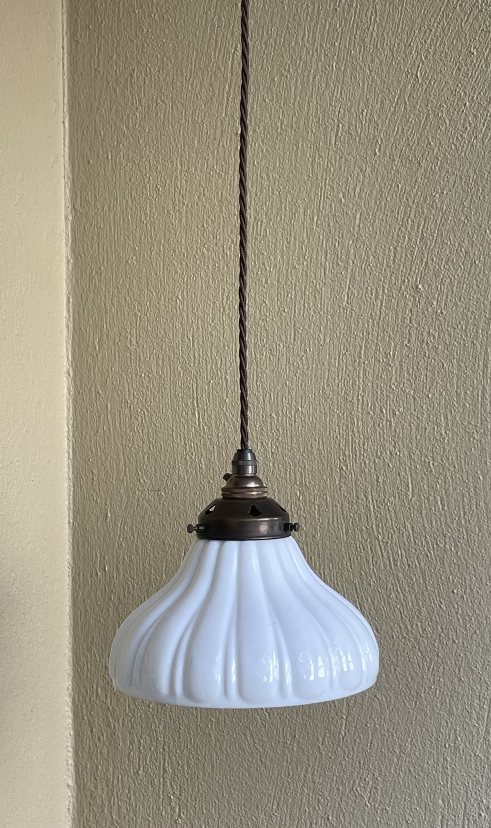 1930s Milk Glass Chapel Pendant Light