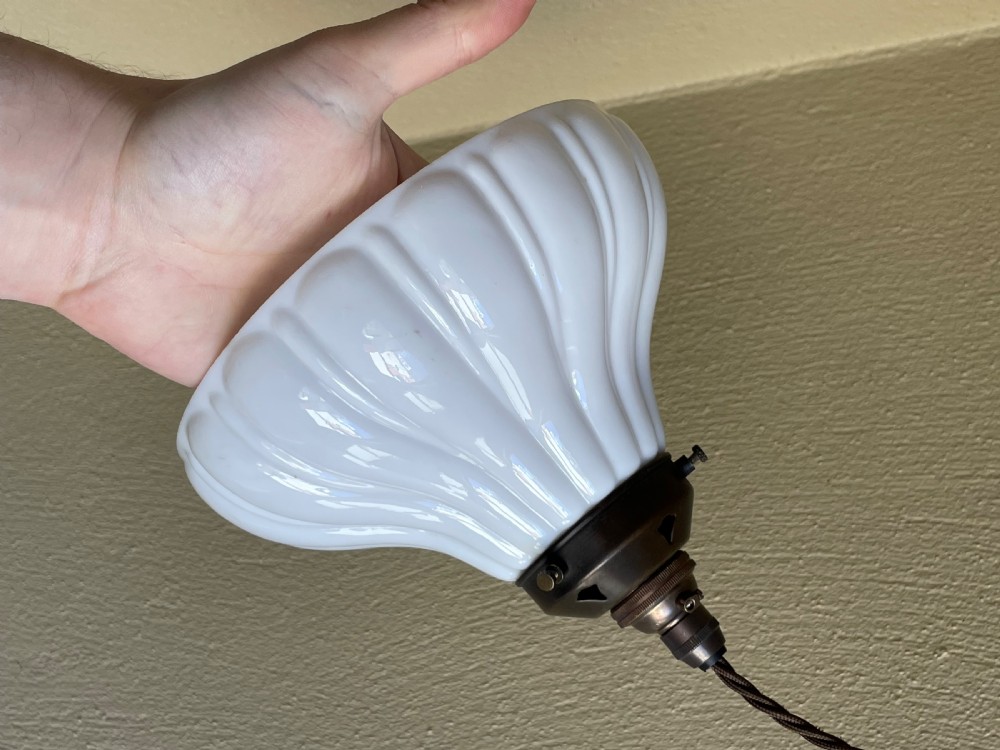 1930s Milk Glass Chapel Pendant Light View V