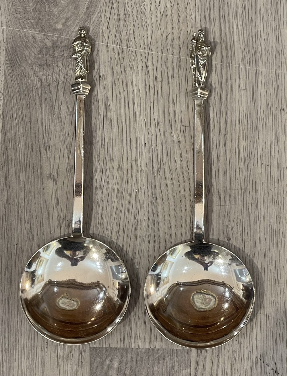 Pair of Victorian Silver Apostle Serving Spoons, 1889