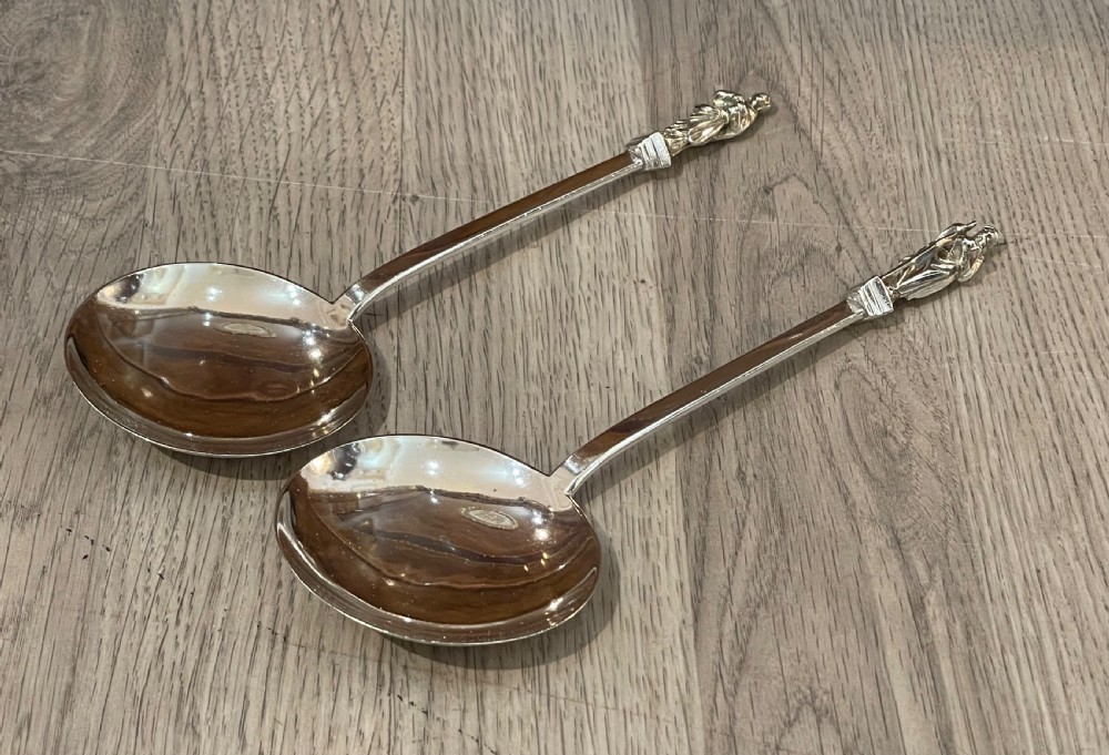 Pair of Victorian Silver Apostle Serving Spoons, 1889 View II