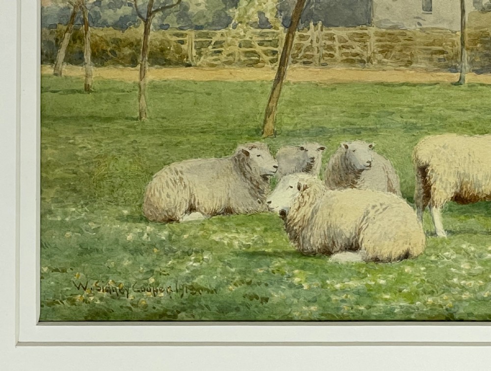 William Sidney Cooper (1854-1927) watercolour, sheep View II