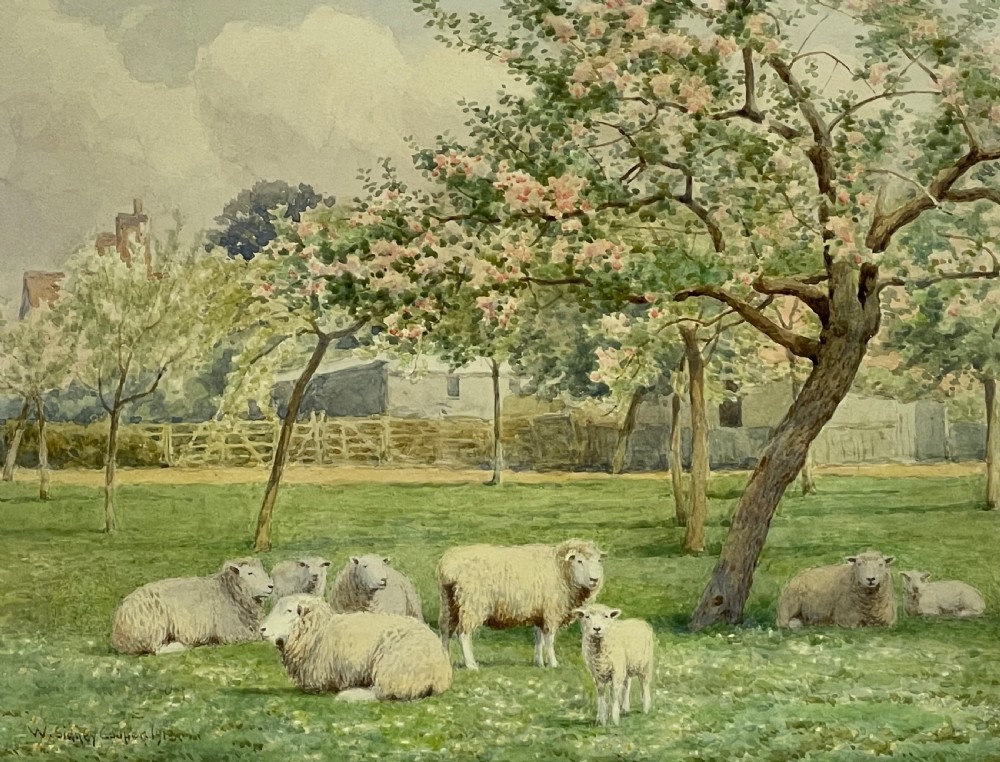 William Sidney Cooper (1854-1927) watercolour, sheep View III