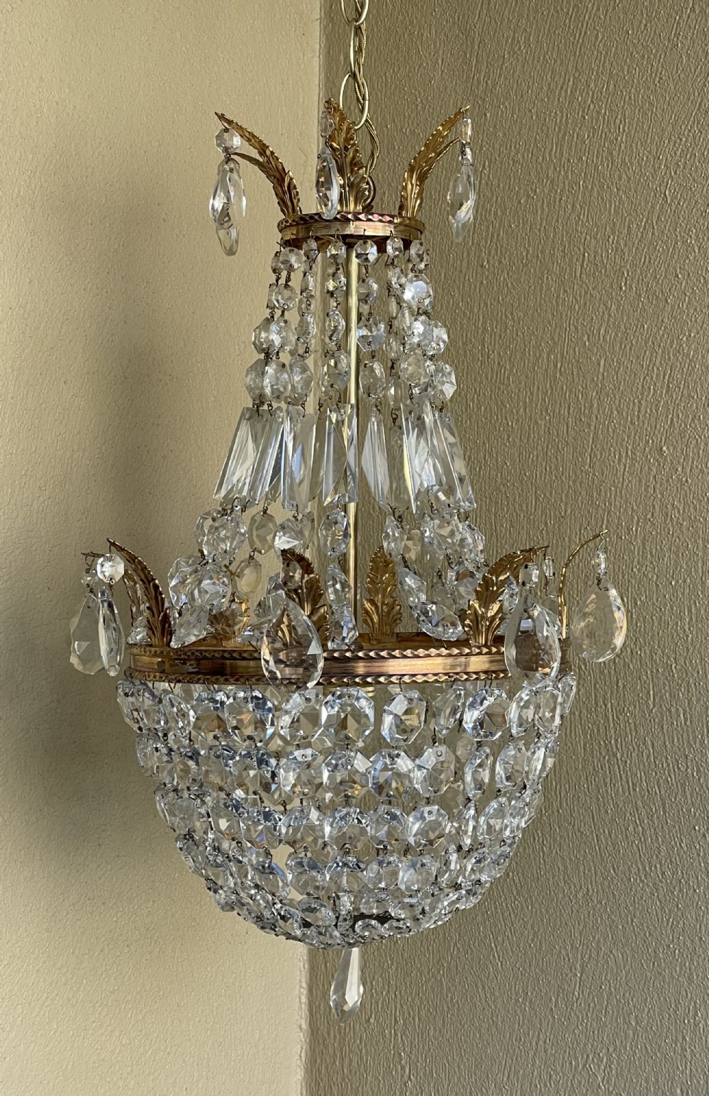 Pretty Gilded and Glass Tent and Bag Chandelier