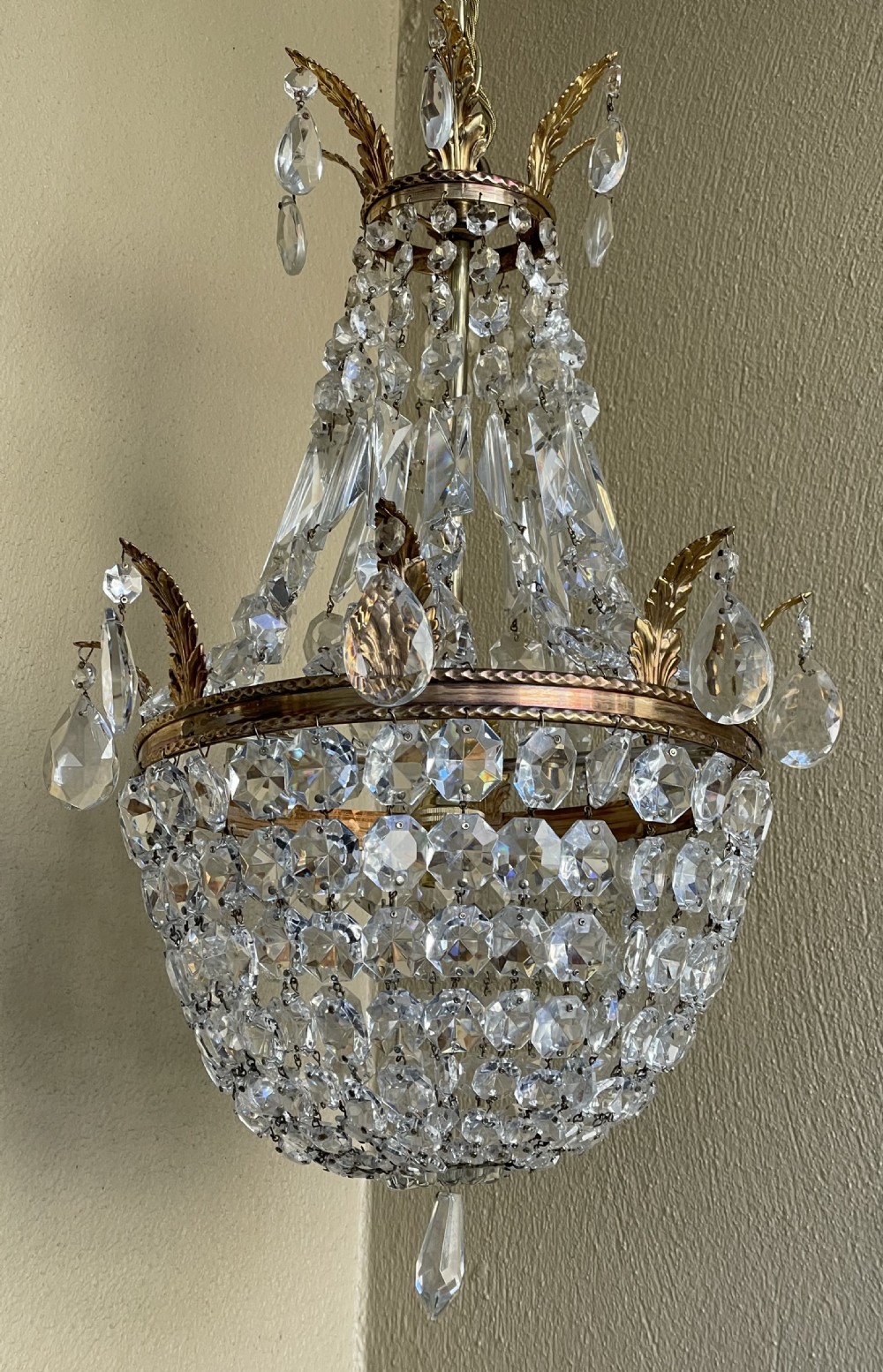 Pretty Gilded and Glass Tent and Bag Chandelier View II