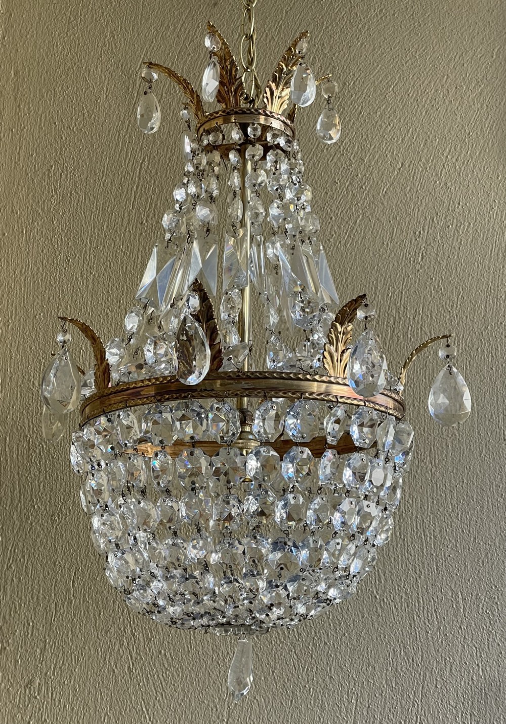 Pretty Gilded and Glass Tent and Bag Chandelier View IV