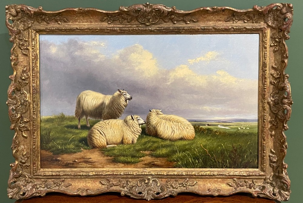 Exquisite 19th Century Sheep Landscape Oil Painting 