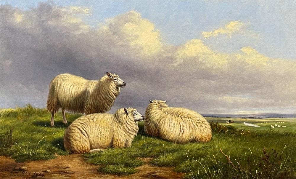 Exquisite 19th Century Sheep Landscape Oil Painting  View II