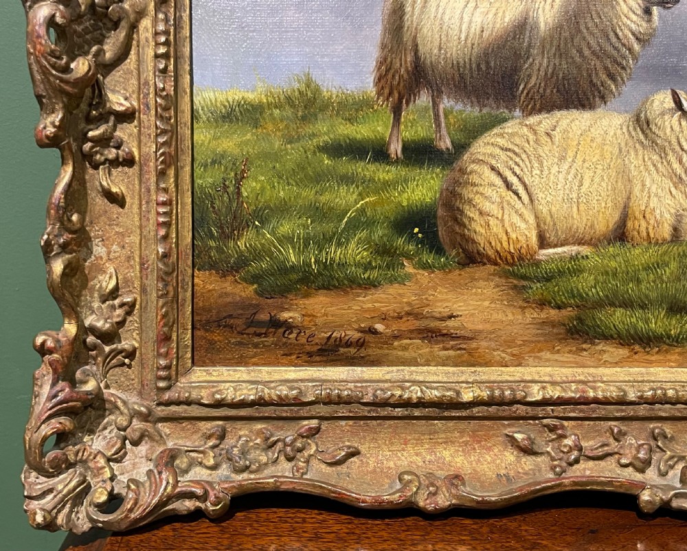 Exquisite 19th Century Sheep Landscape Oil Painting  View III