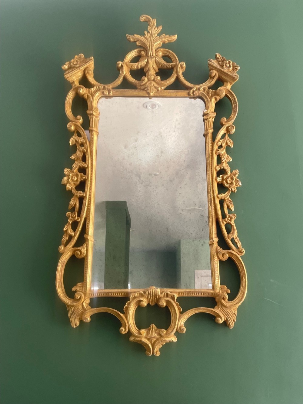 Impressive Giltwood Chippendale Style Wall Mirror with Distressed Mirror