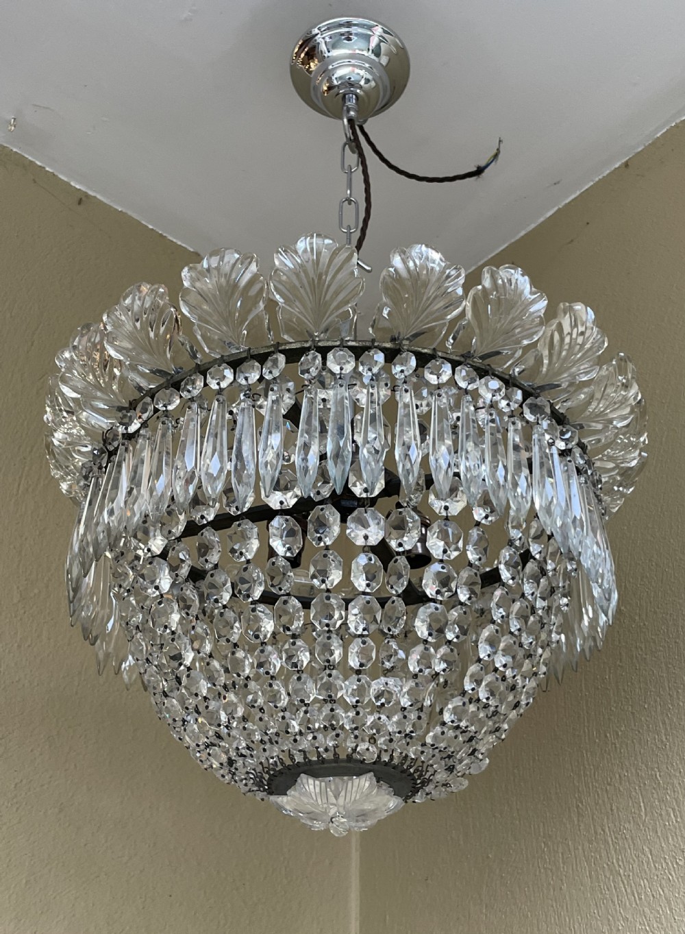 Impressive Silver Plated Triple Bulb Bag Chandelier