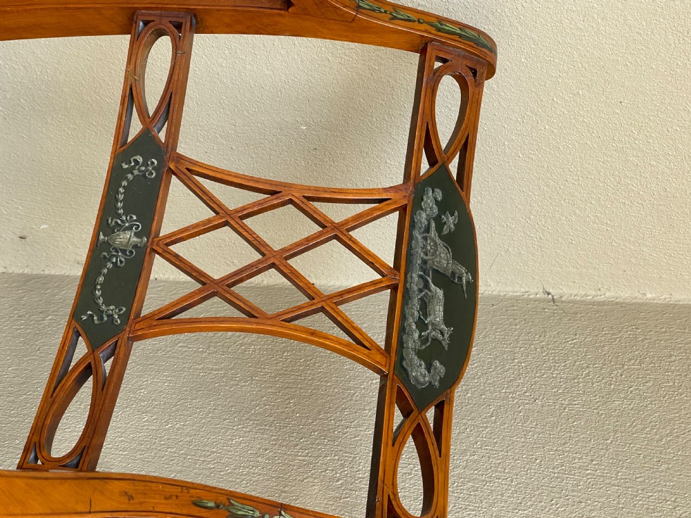 Late Victorian Sheraton Revival Satinwood Painted Armchair View V