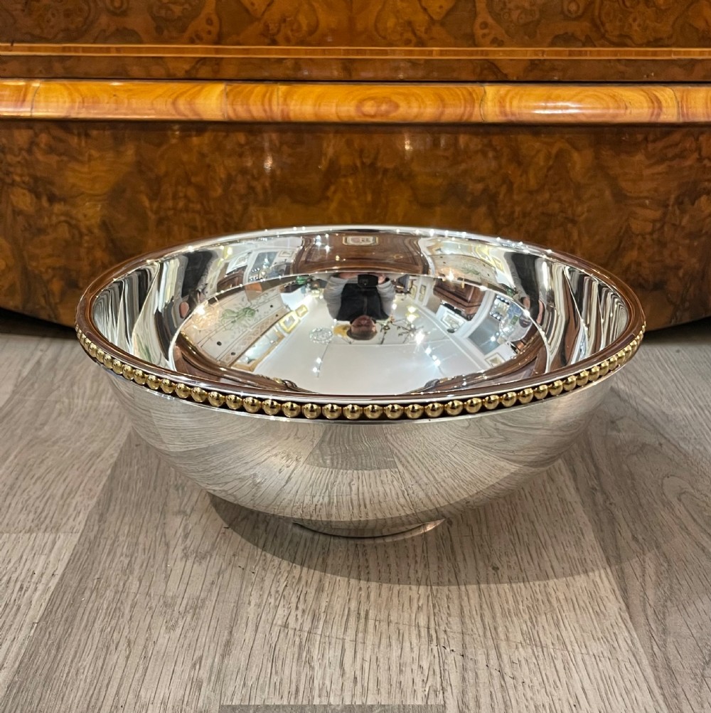 Elizabeth II silver bowl with silver gilt beaded rim