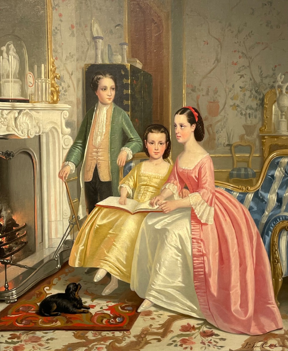 Impressive Interior Portrait Oil Painting by Joseph Van Oudenhoven View II
