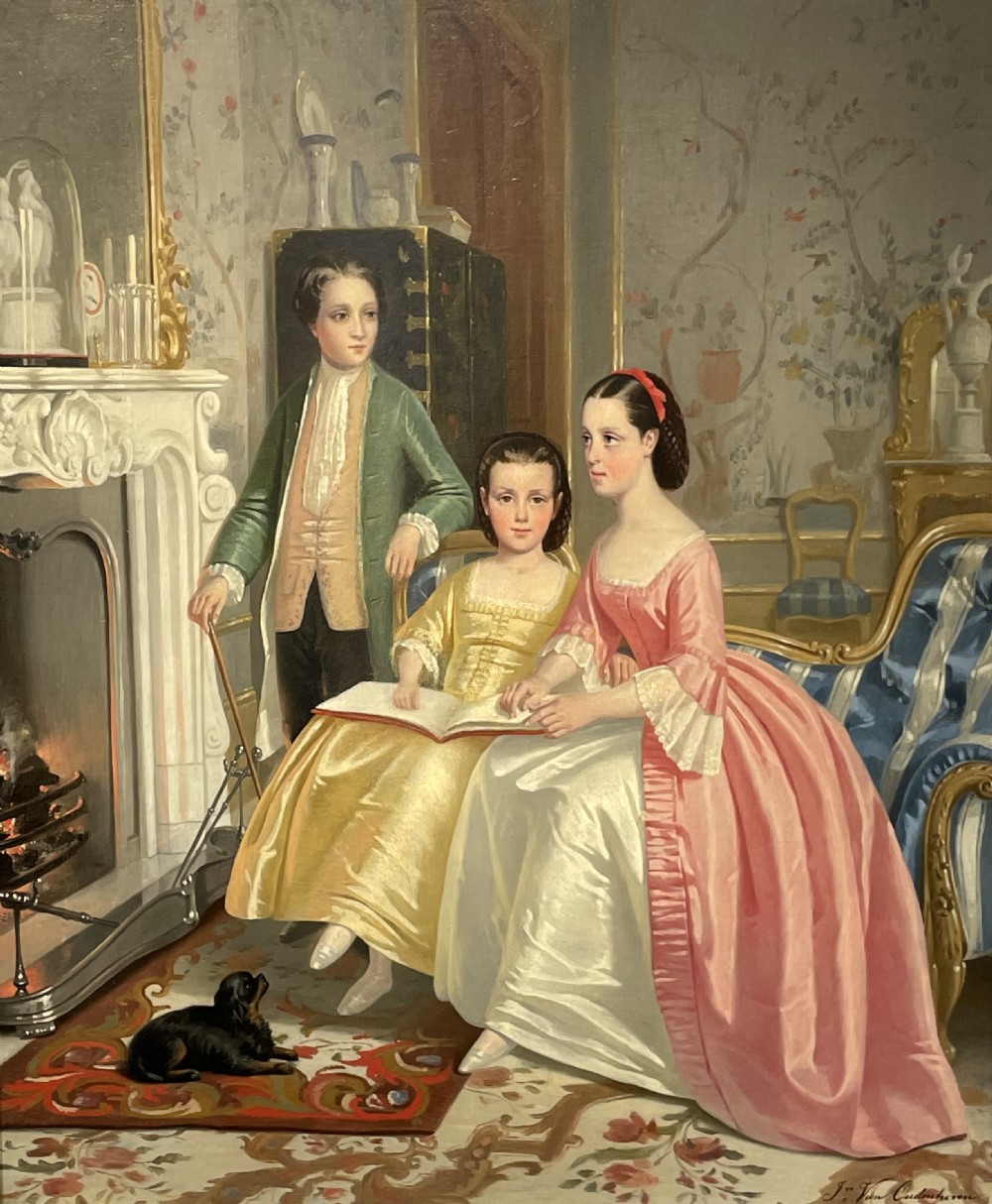 Impressive Interior Portrait Oil Painting by Joseph Van Oudenhoven View III