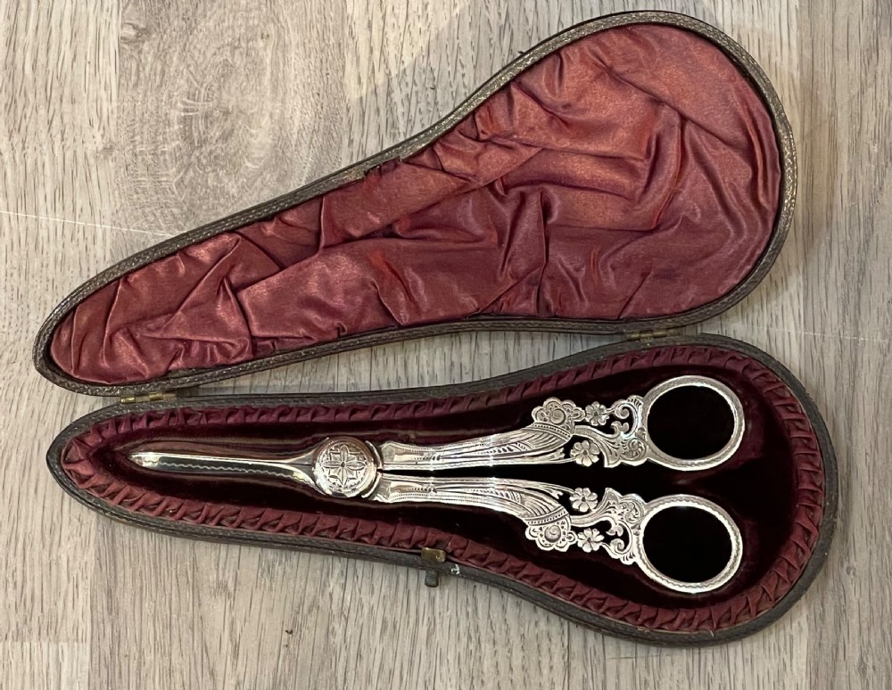 Quality Victorian Solid Silver Grape Scissors, 1891