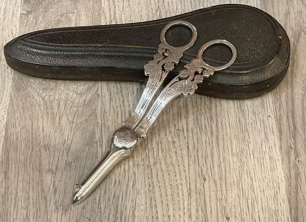 Quality Victorian Solid Silver Grape Scissors, 1891 View II