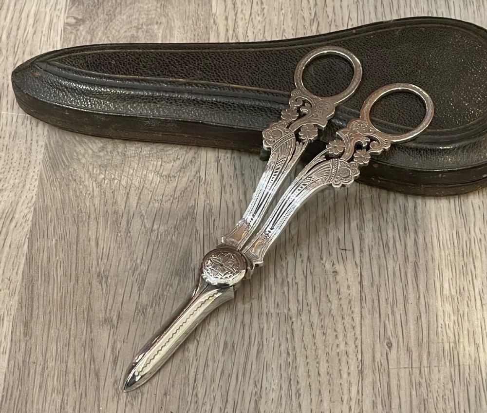 Quality Victorian Solid Silver Grape Scissors, 1891 View III