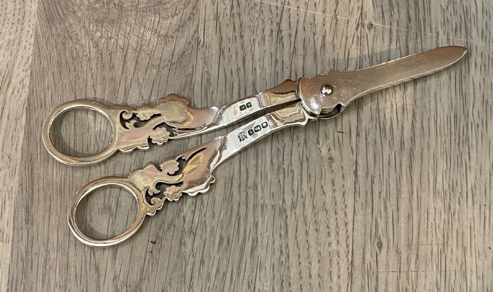 Quality Victorian Solid Silver Grape Scissors, 1891 View IV