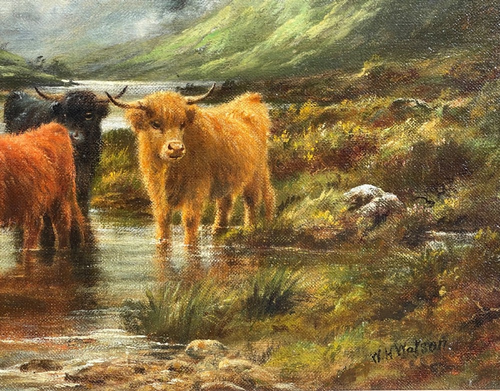 Highland Cattle Landscape Oil Painting by William H Watson View III