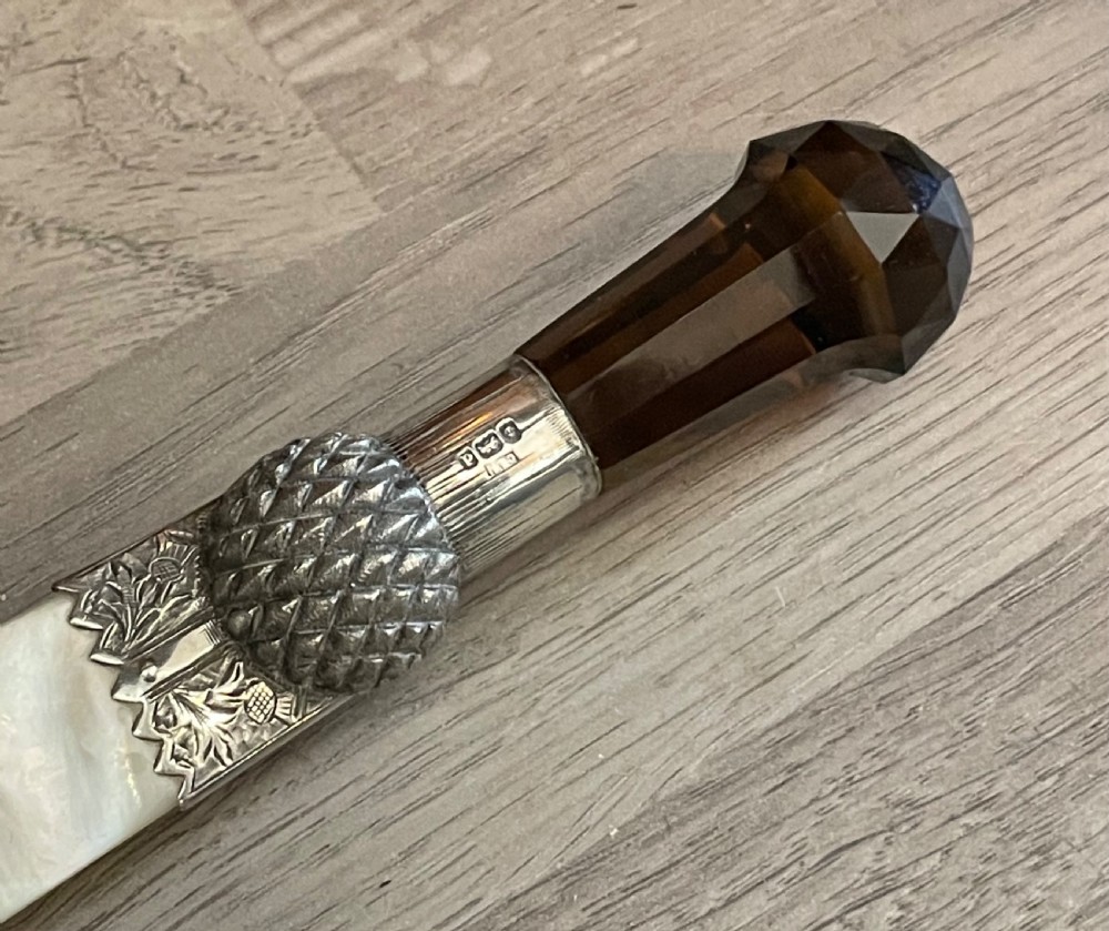 Rare Edwardian Silver & Mother of Pearl Thistle Letter Opener View II