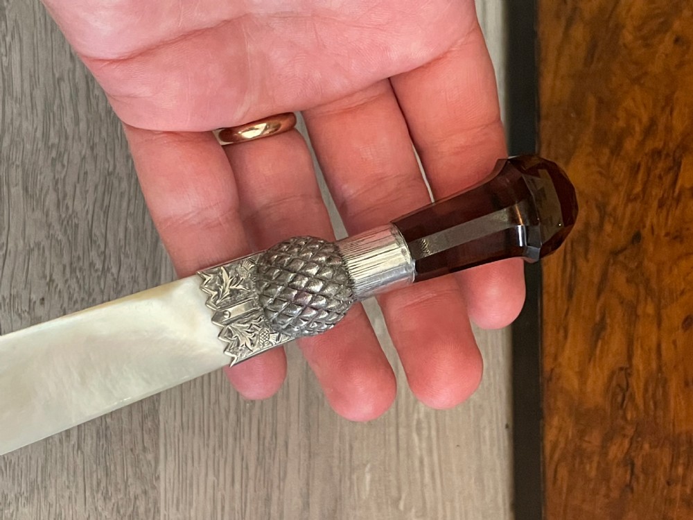 Rare Edwardian Silver & Mother of Pearl Thistle Letter Opener View IV