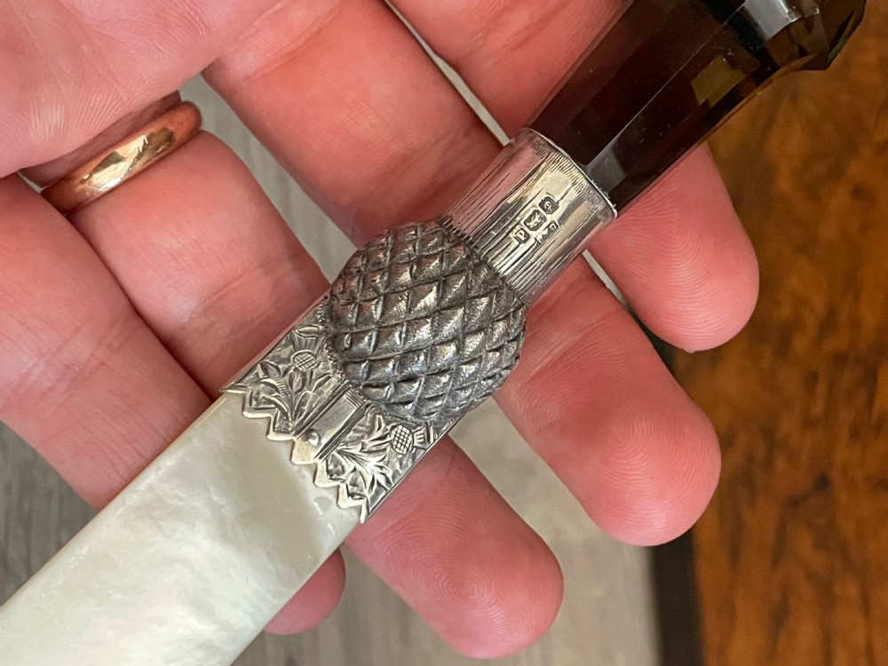 Rare Edwardian Silver & Mother of Pearl Thistle Letter Opener View VI