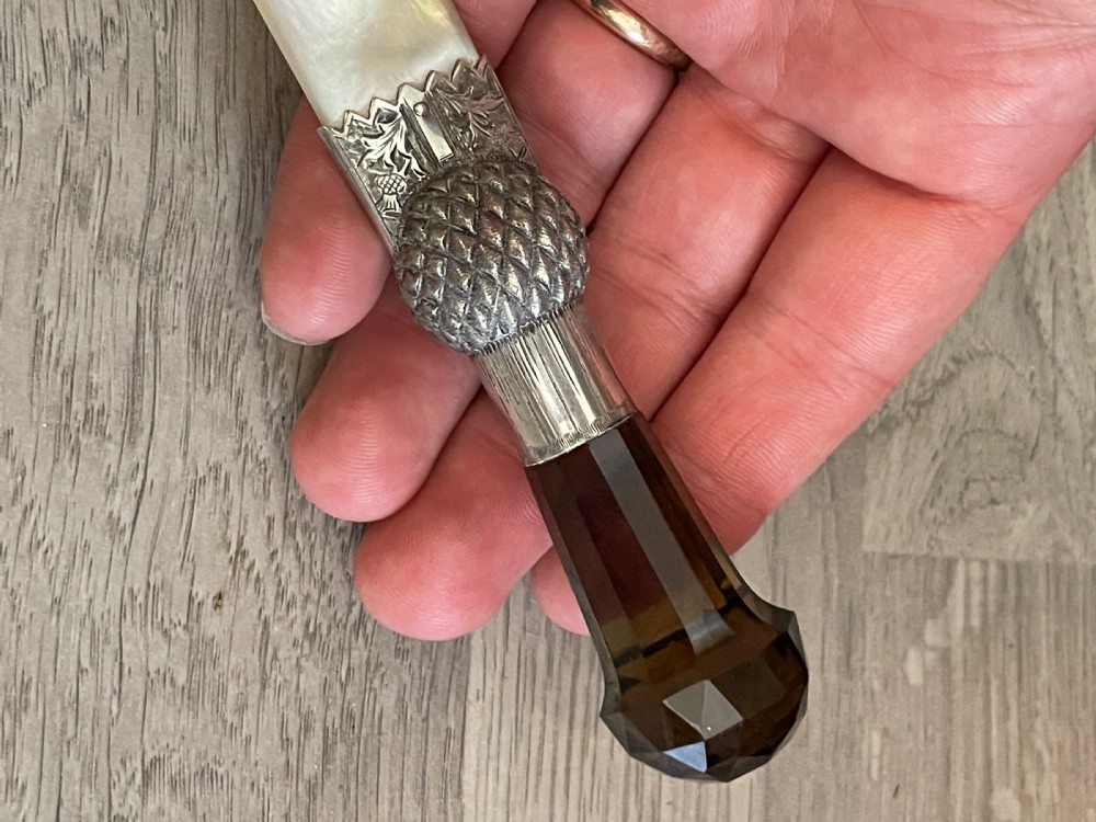 Rare Edwardian Silver & Mother of Pearl Thistle Letter Opener View VII