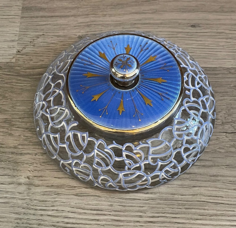 Rare George V Silver & Enamel Powder Jar by Elkington 