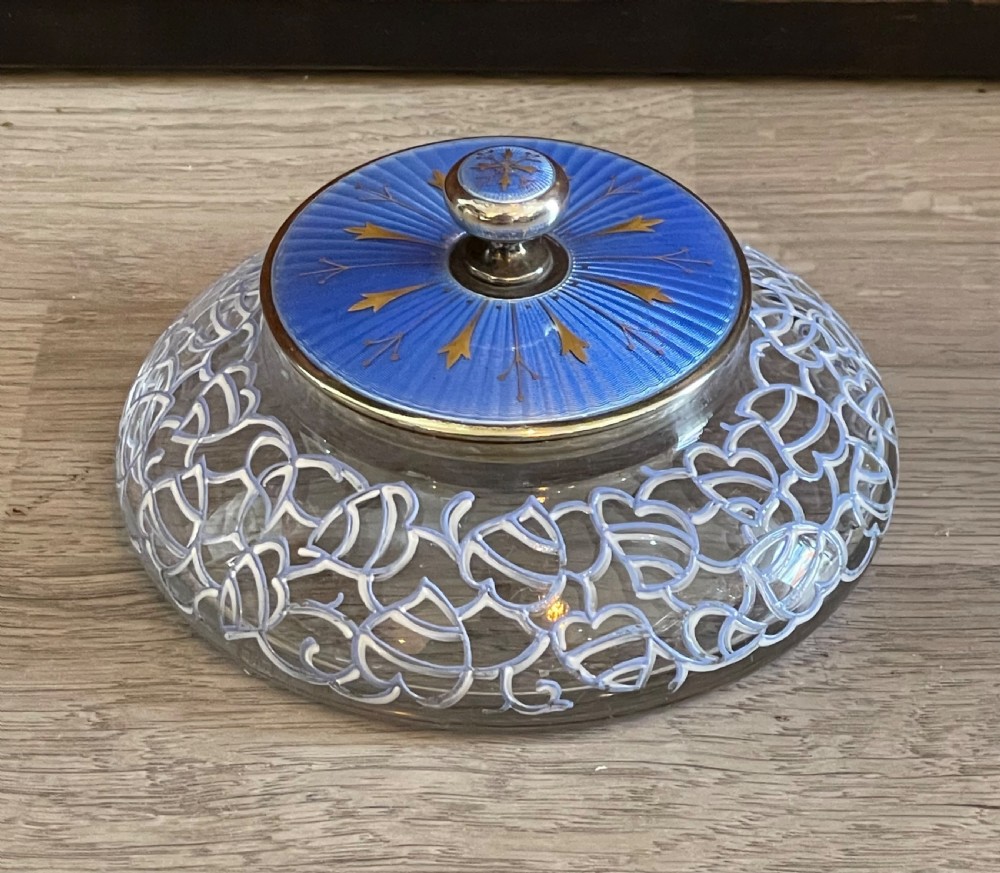 Rare George V Silver & Enamel Powder Jar by Elkington  View II