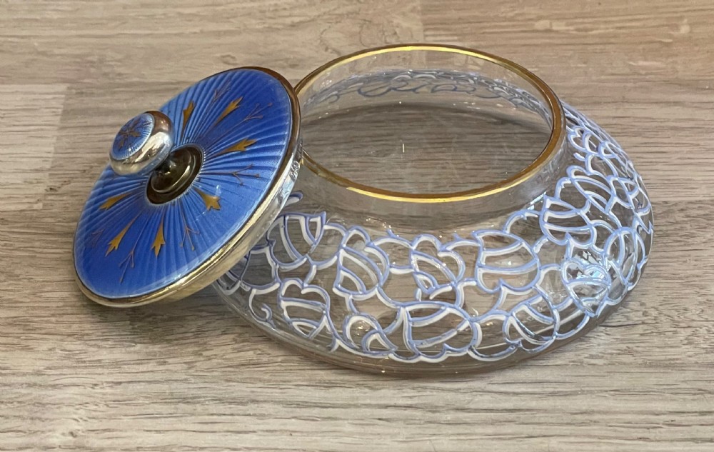 Rare George V Silver & Enamel Powder Jar by Elkington  View IV