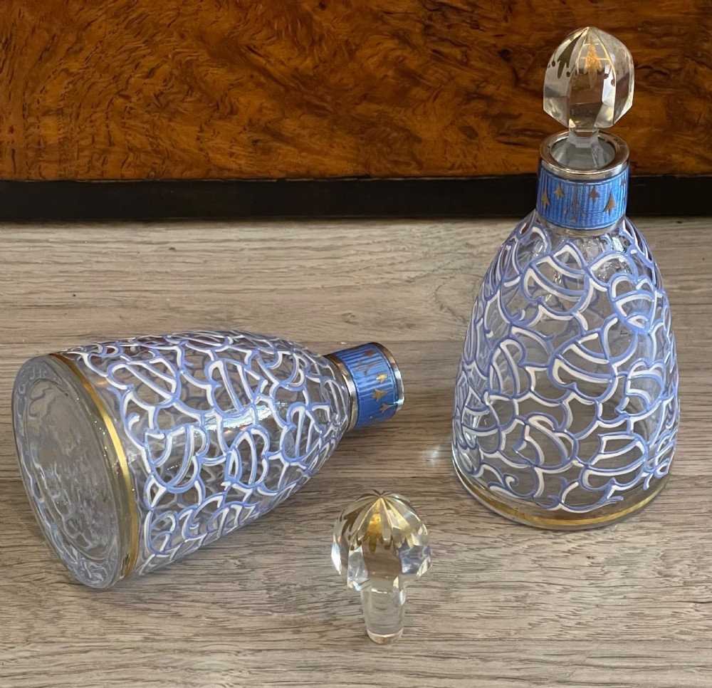 Rare Pair of George V Silver & Enamel Scent Perfume Bottles View II