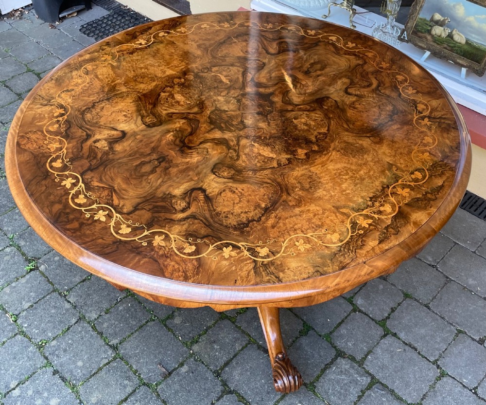 Outstanding Victorian Burr Walnut Centre Dining Table View II