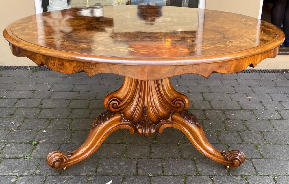 Outstanding Victorian Burr Walnut Centre Dining Table View VII