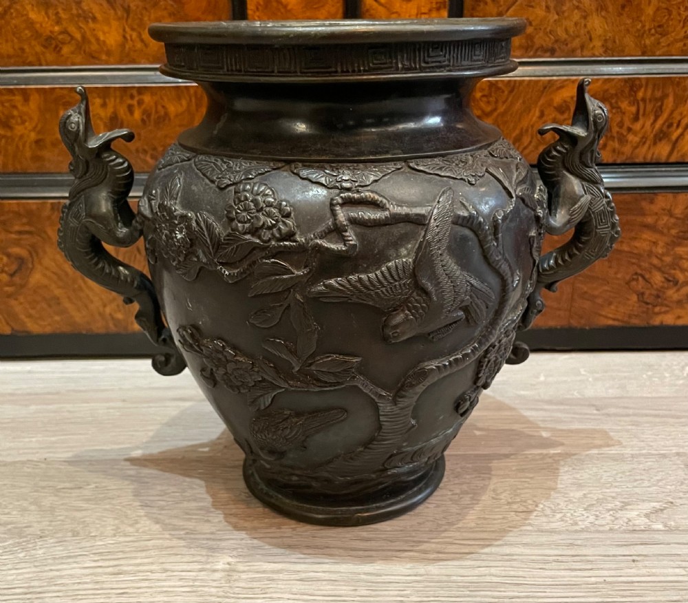 Japanese Meiji Period Twin Handled Bronze Vase