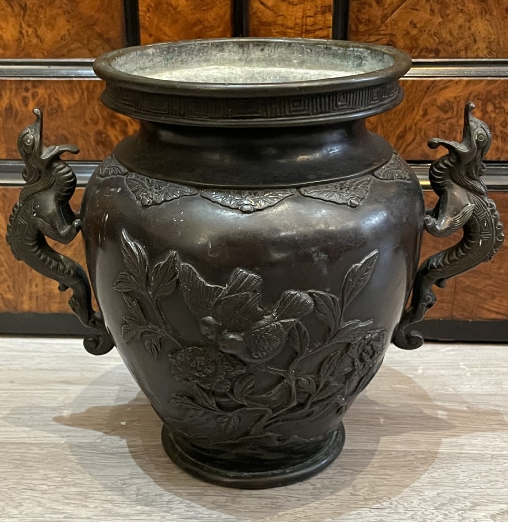 Japanese Meiji Period Twin Handled Bronze Vase View II