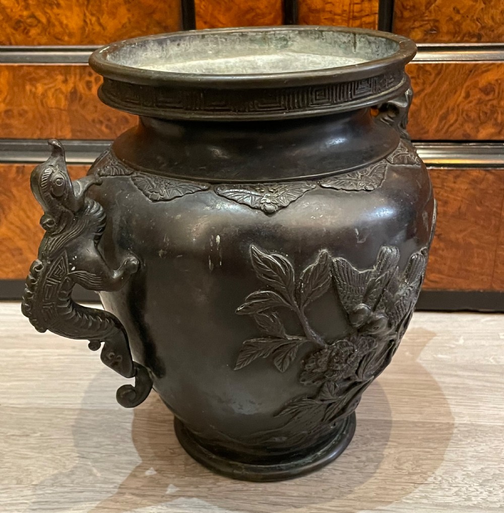 Japanese Meiji Period Twin Handled Bronze Vase View III