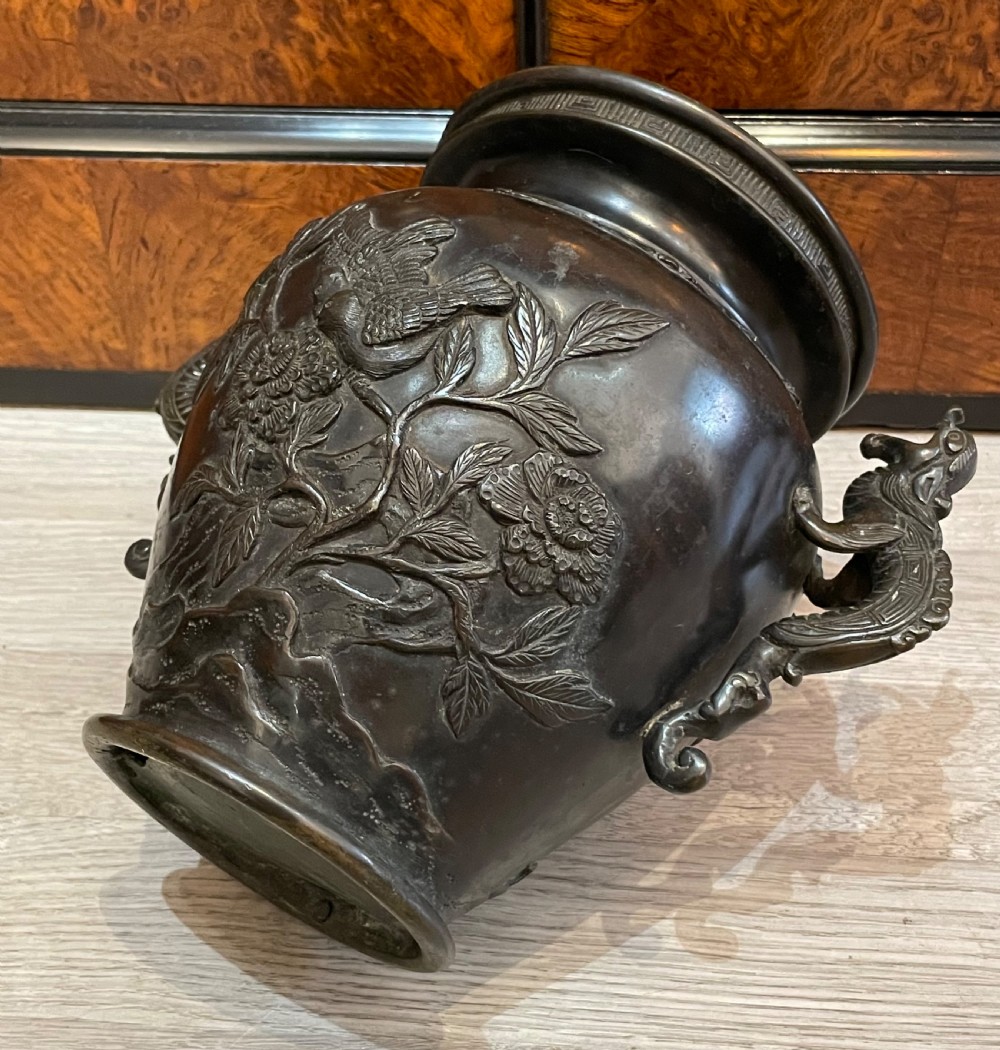 Japanese Meiji Period Twin Handled Bronze Vase View IV