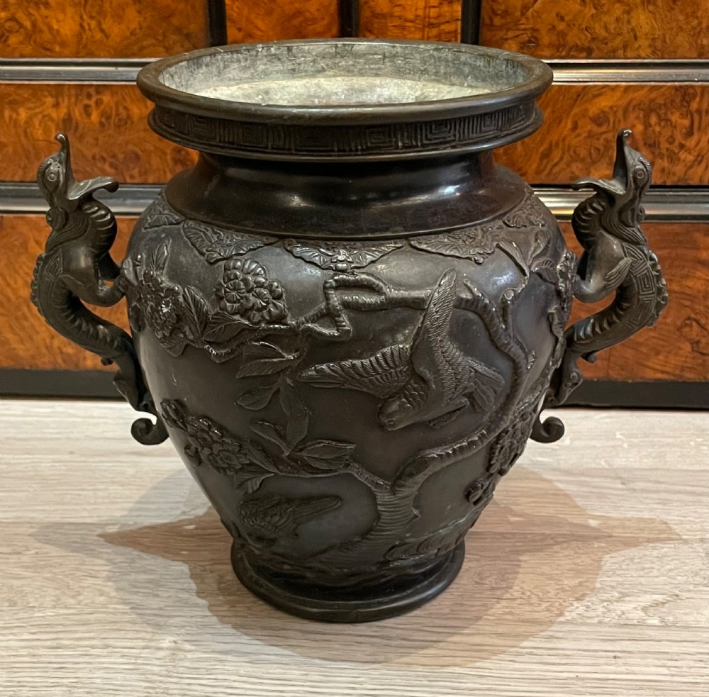 Japanese Meiji Period Twin Handled Bronze Vase View V