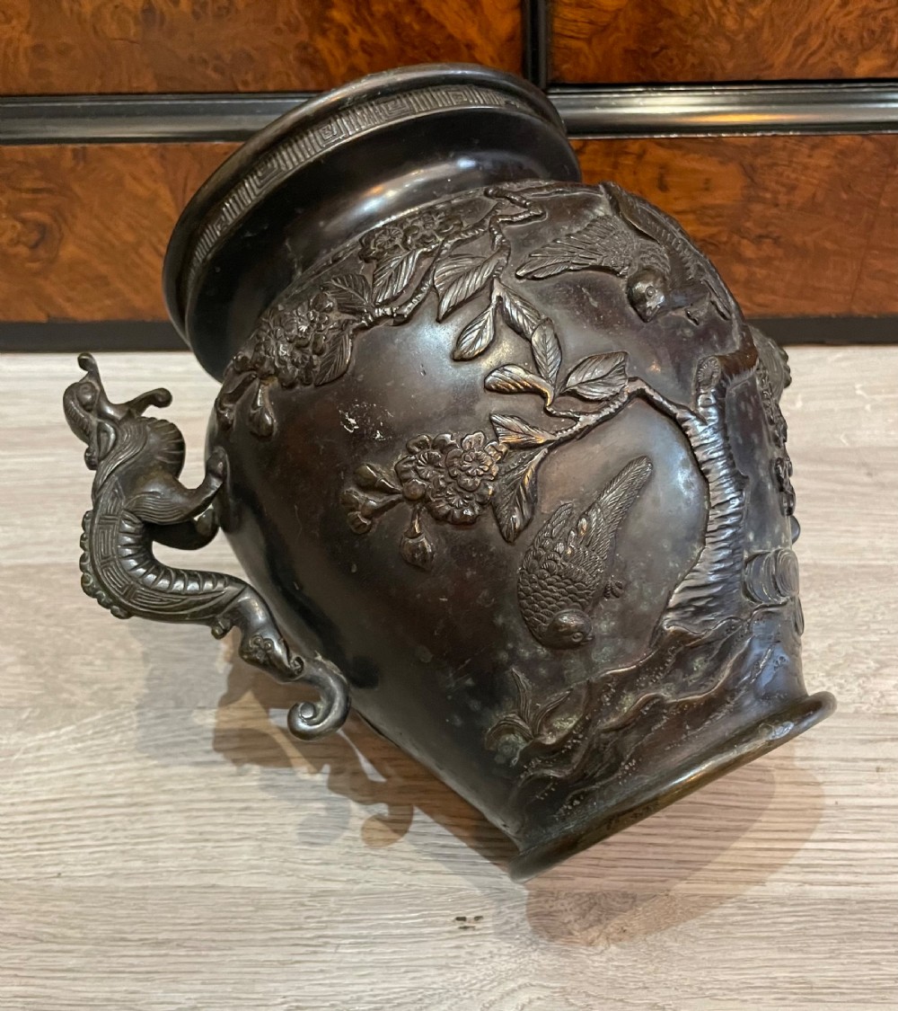 Japanese Meiji Period Twin Handled Bronze Vase View VI