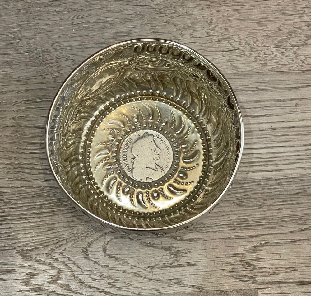 Pretty Victorian Silver Bowl Inset with Charles II Silver Crown 1670 View VI