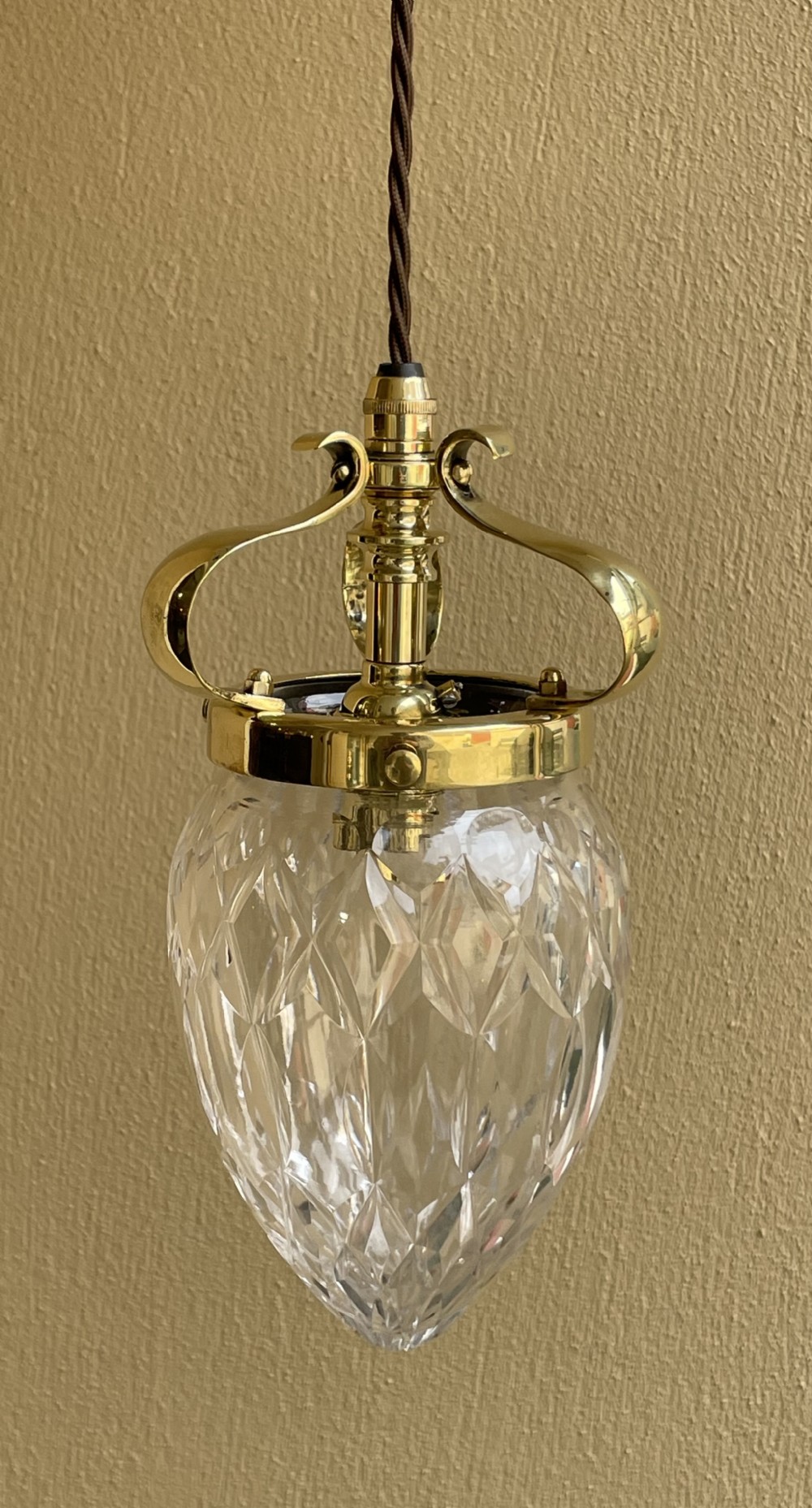 Edwardian Period Brass and Cut Glass Pendant