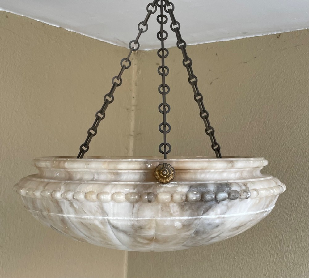 1920s Carved Alabaster Plafonnier Light