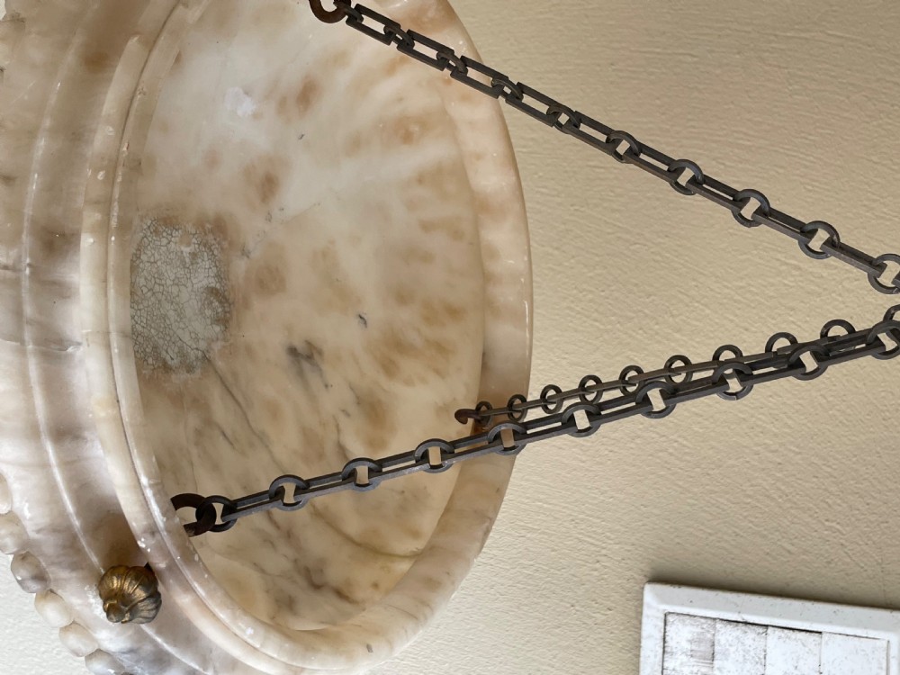 1920s Carved Alabaster Plafonnier Light View IV
